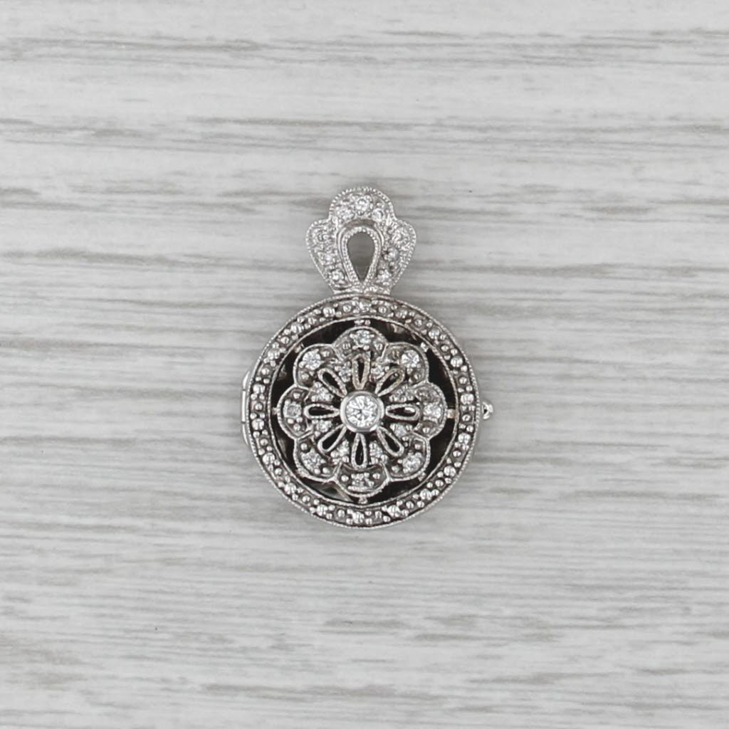 0.28ctw Diamond Flower Diffuser Locket Pendant 14k Gold for Scent Perfume Oil