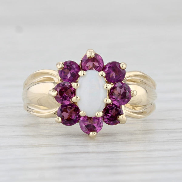 Opal Garnet Flower Ring 10k Yellow Gold Size 5.25