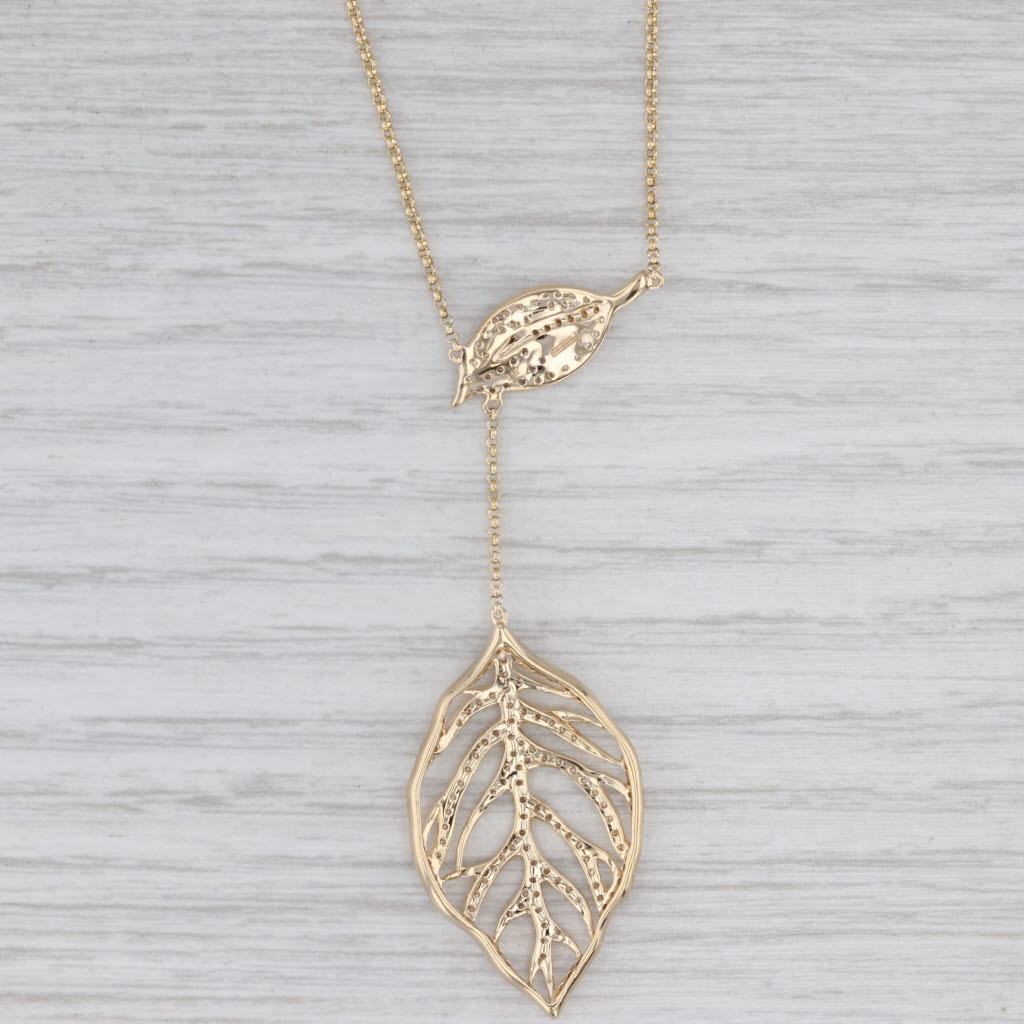 Effy 0.55ctw Diamond Leaf Lariat Pendant Necklace 14k Gold 18" Cable Chain