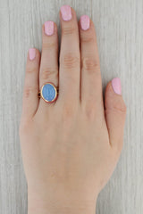 Blue & Pink Jadeite Jade Oval Ring 14k Yellow Gold Size 8.25