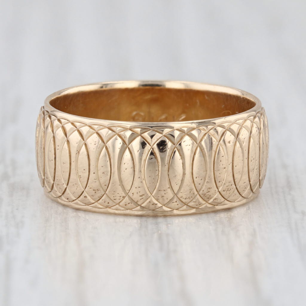 Circle Patterned Ring 14k Yellow Gold Band Size 7