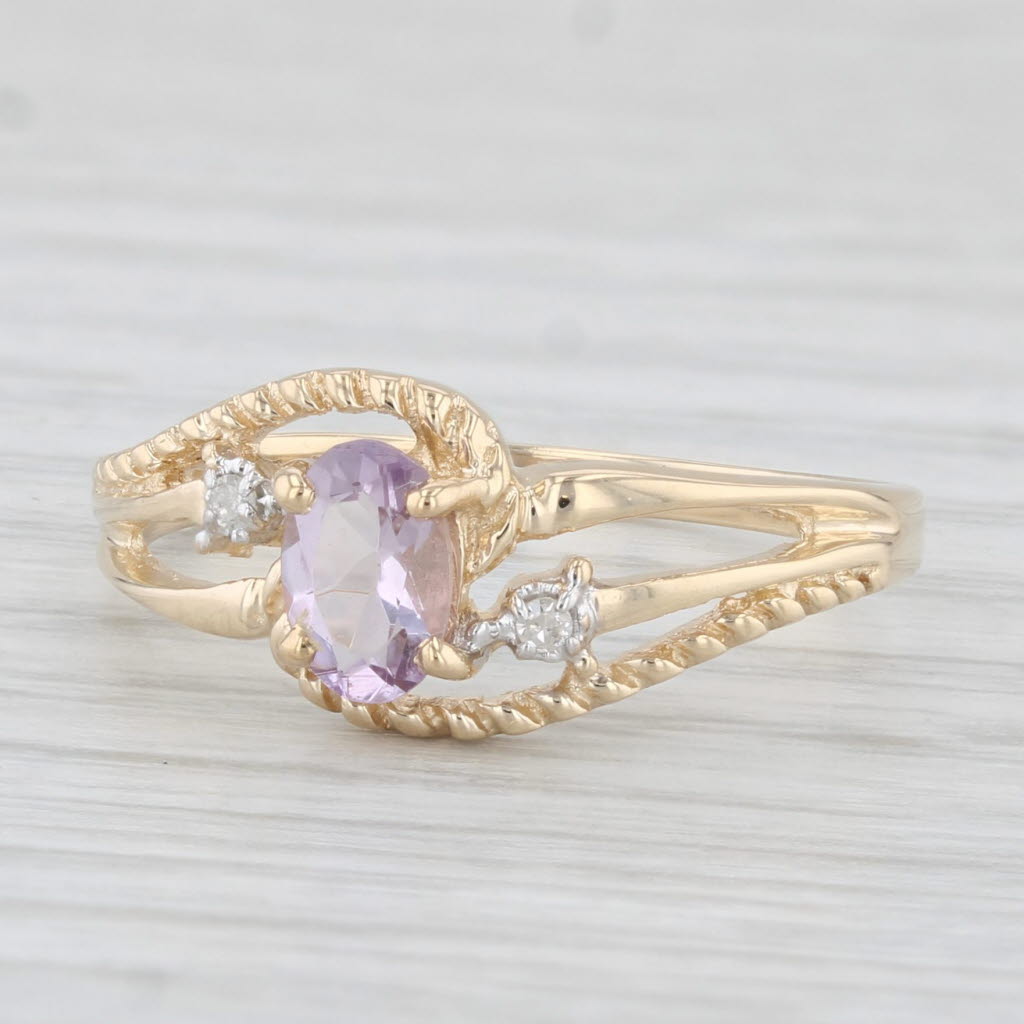 Light Gray 0.44ct Oval Amethyst Diamond Ring 10k Yellow Gold Size 7 Bypass