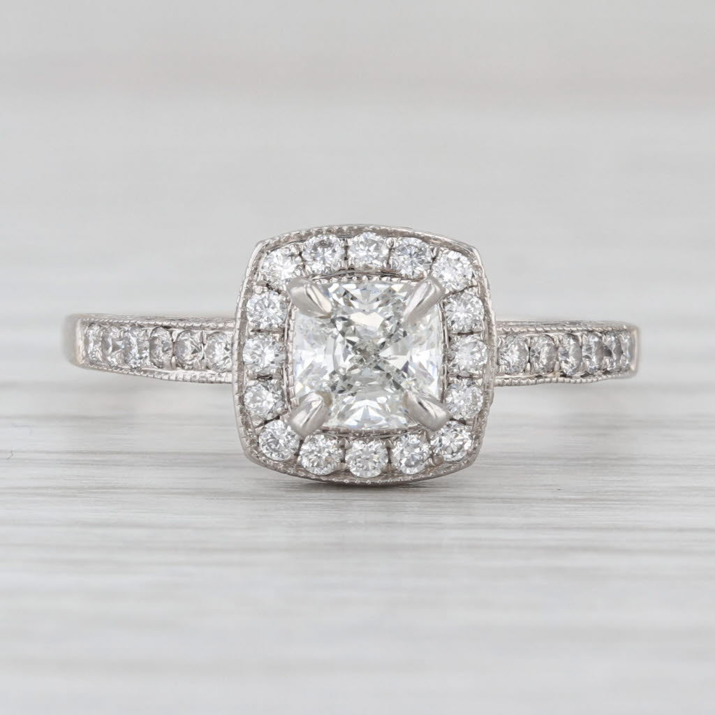 1.42ctw Cushion Diamond Halo Engagement Ring 14k White Gold Size 8.5 GIA