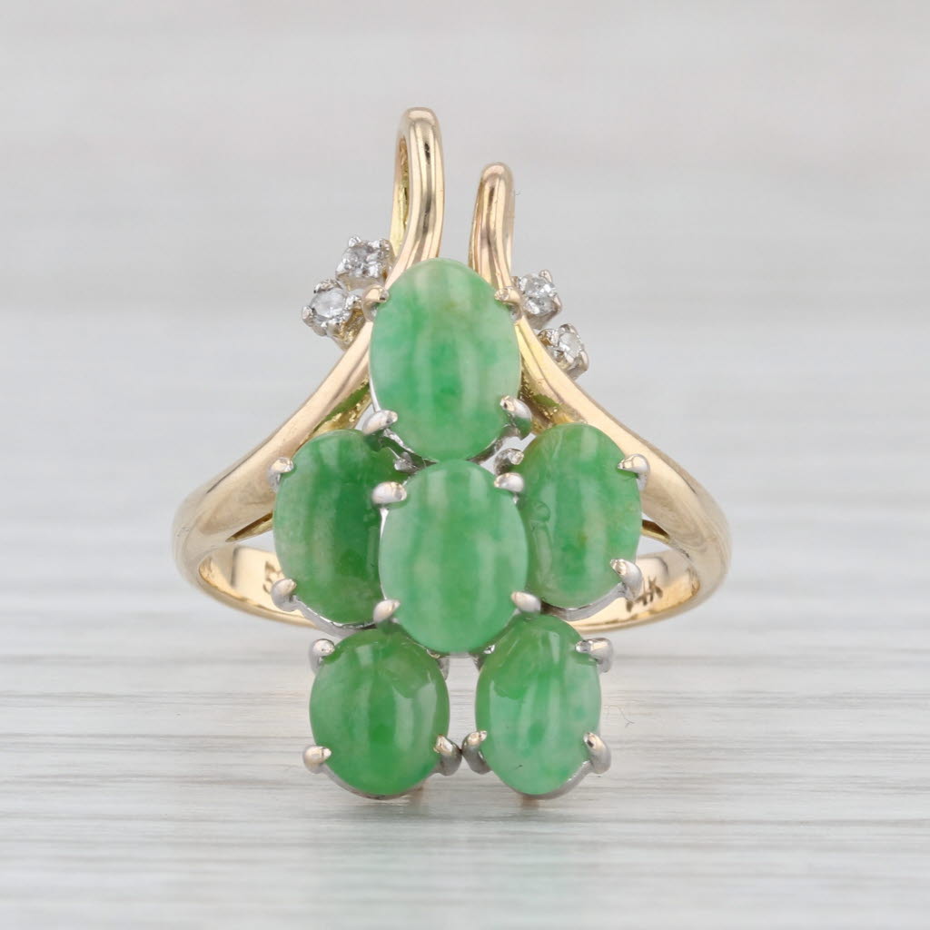 Green Jadeite Jade Diamond Cluster Ring 14k Yellow Gold Size 7.5
