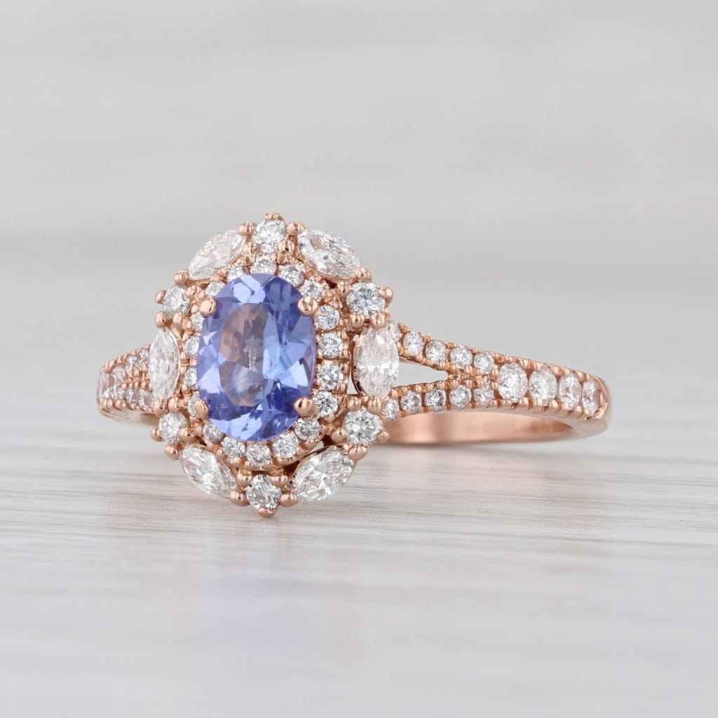 1.50ctw Tanzanite Diamond Halo Ring 14k Rose Gold Engagement Size 8.5