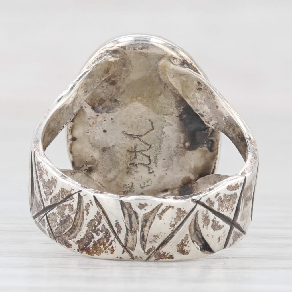 Light Gray Blue Lace Agate Oval Cabochon Solitaire Ring Sterling Silver Size 6.25 Handmade