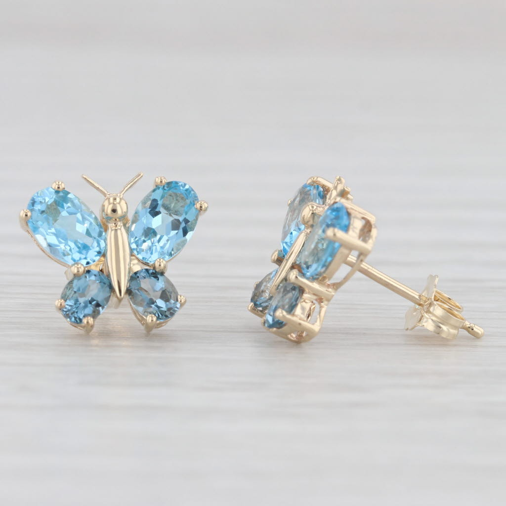 Light Gray 3.10ctw Blue Topaz Butterfly Stud Earrings 10k Yellow Gold