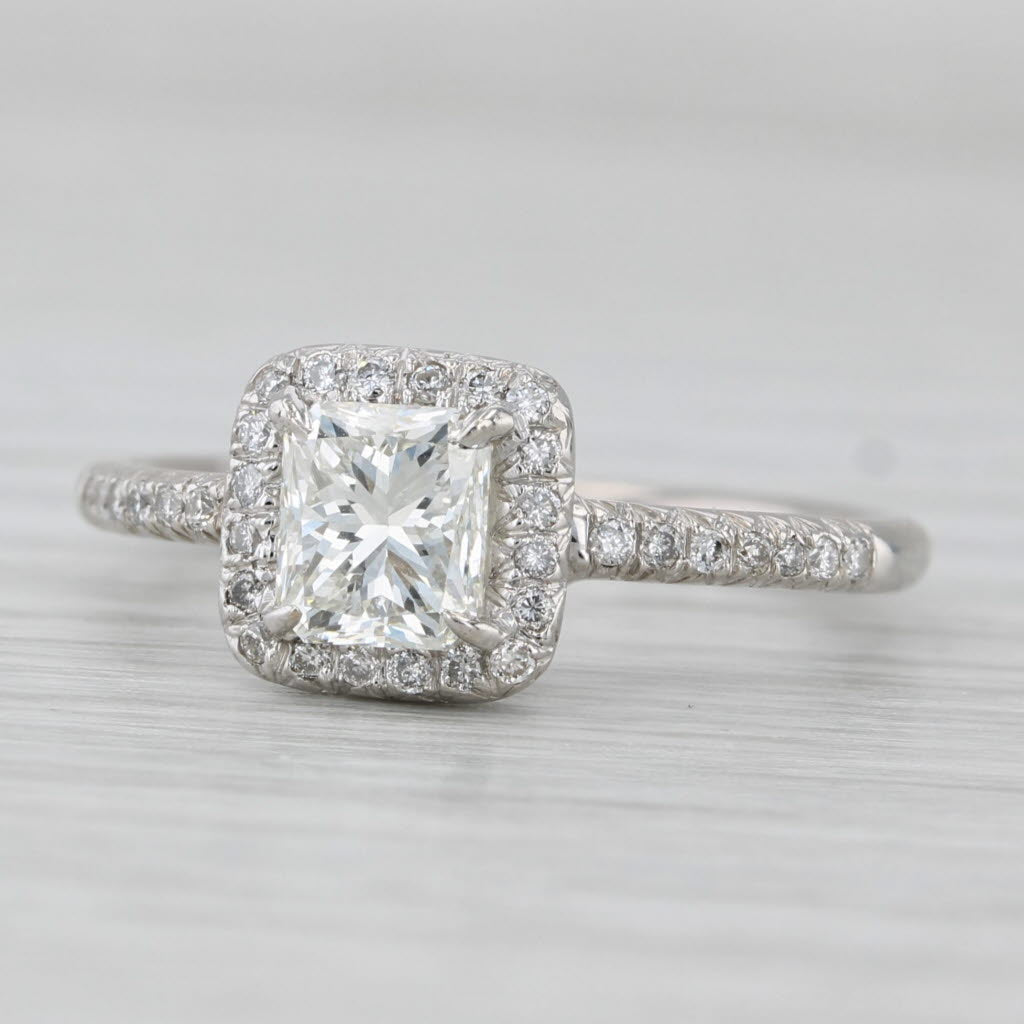 Light Gray 1.08ctw Diamond Halo Engagement Ring 14k White Gold Size 7 GIA