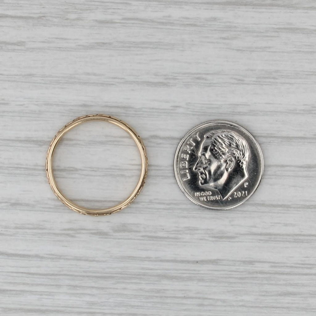 Etched Floral Pattern Band 14k Yellow Gold Size 7 Wedding Stackable Ring