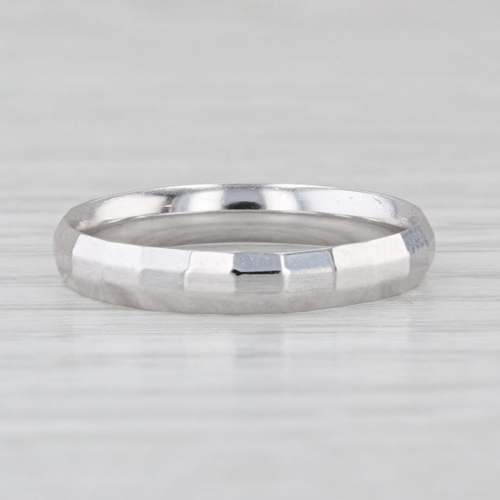 Beveled Band Ring 14k White Gold Stackable Wedding Band Size 5