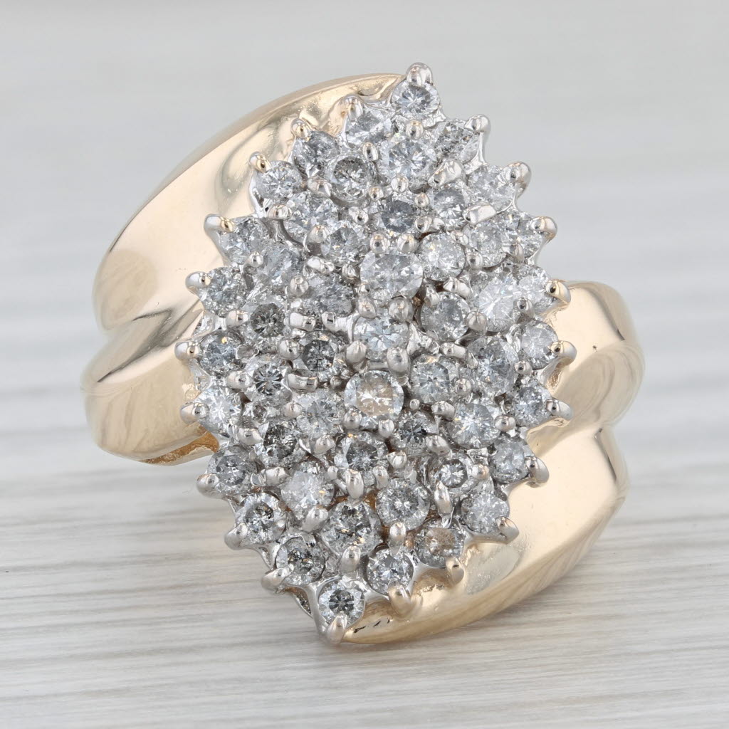 Gray 1.58ctw Diamond Cluster Ring 14k Yellow Gold Bypass Size 6.25 Cocktail