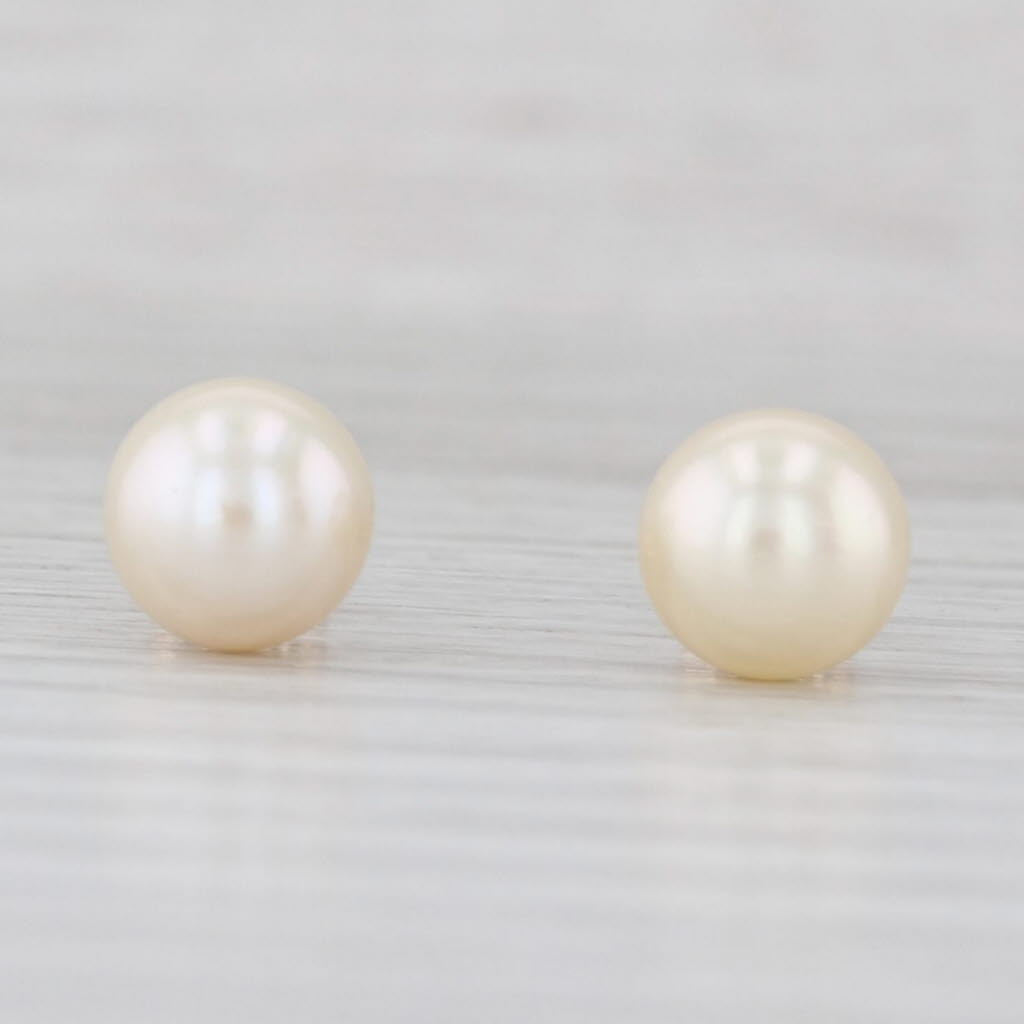 Cultured Pearl Bead Stud Earrings 14k Yellow Gold 6.6mm