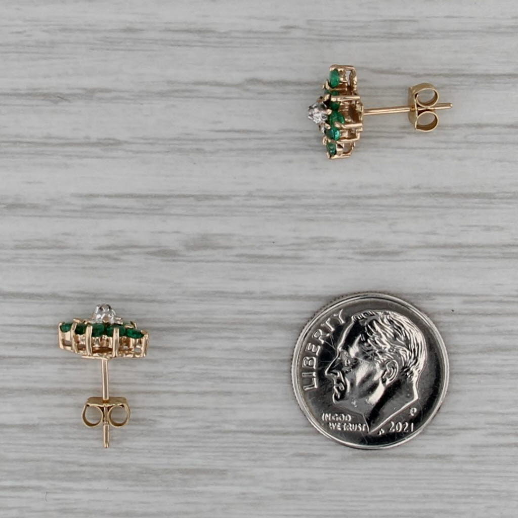 0.50ctw Emerald Diamond Cluster Stud Earrings 14k Yellow Gold Studs