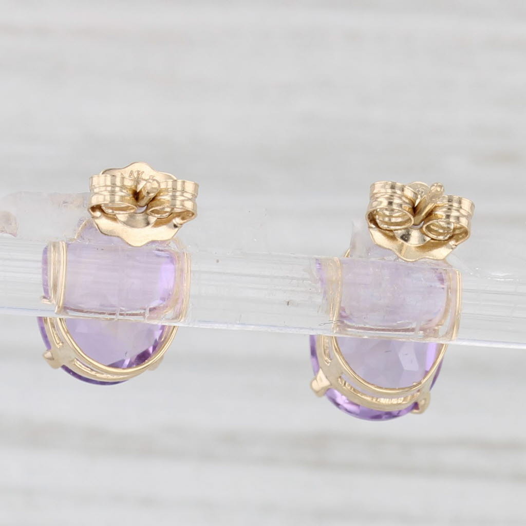 Light Gray 3.30ctw Oval Solitaire Amethyst Stud Earrings 14k Yellow Gold