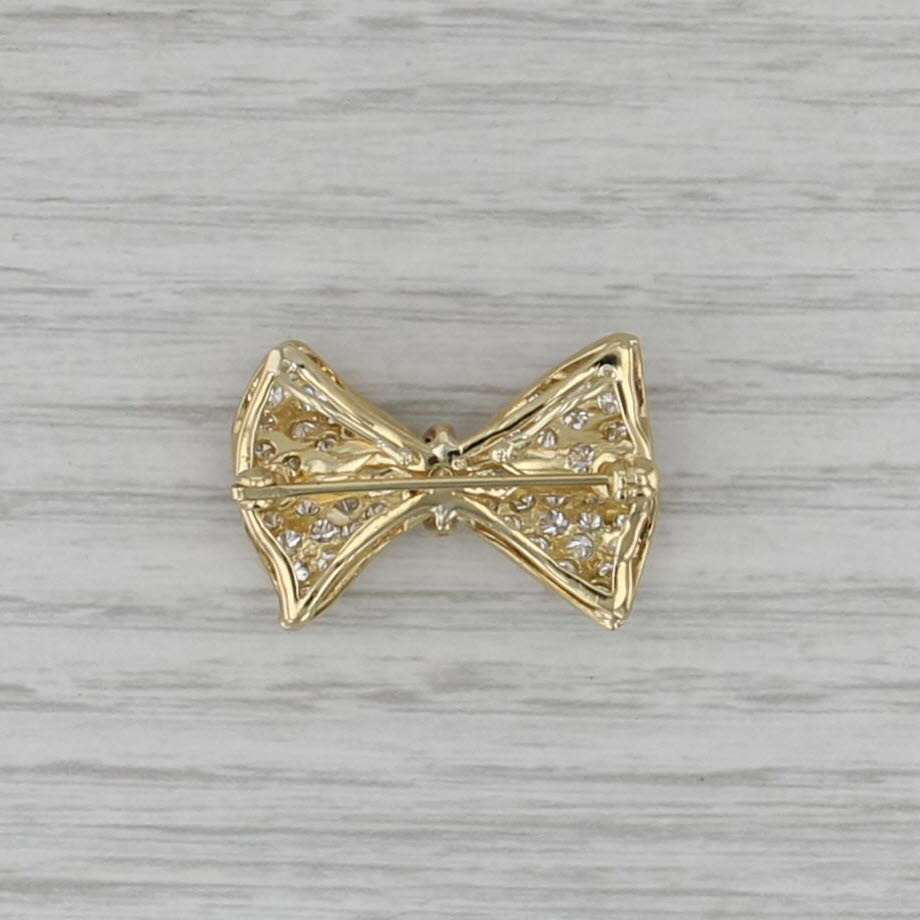 1.19ctw Diamond Bow Tie Pendant Brooch 18k Yellow Gold Pin