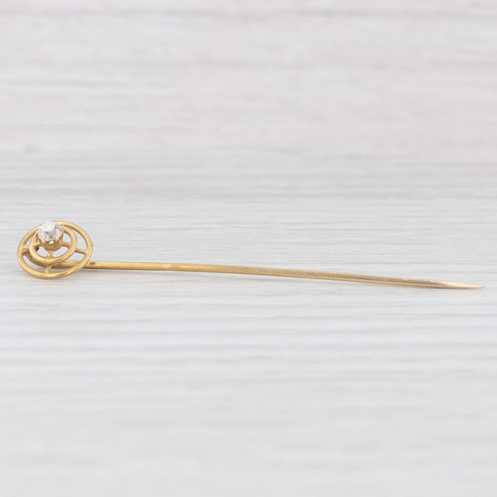 Light Gray Antique 0.15ct Diamond Solitaire Stickpin 14k Yellow Gold