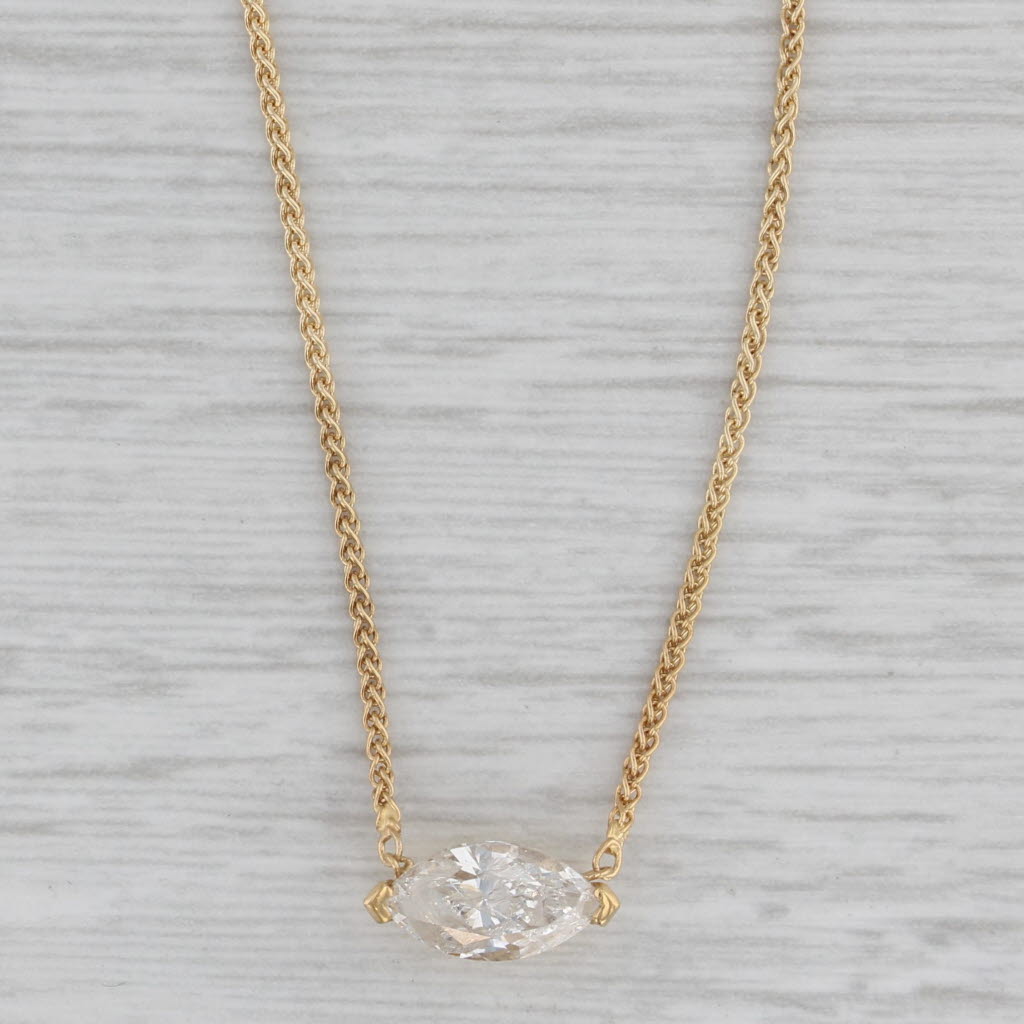 Gray New 0.94ct Marquise Diamond Necklace 14k Yellow Gold 16.25" Wheat Chain