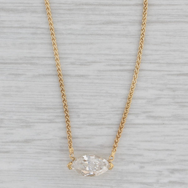 New 0.94ct Marquise Diamond Necklace 14k Yellow Gold 16.25" Wheat Chain