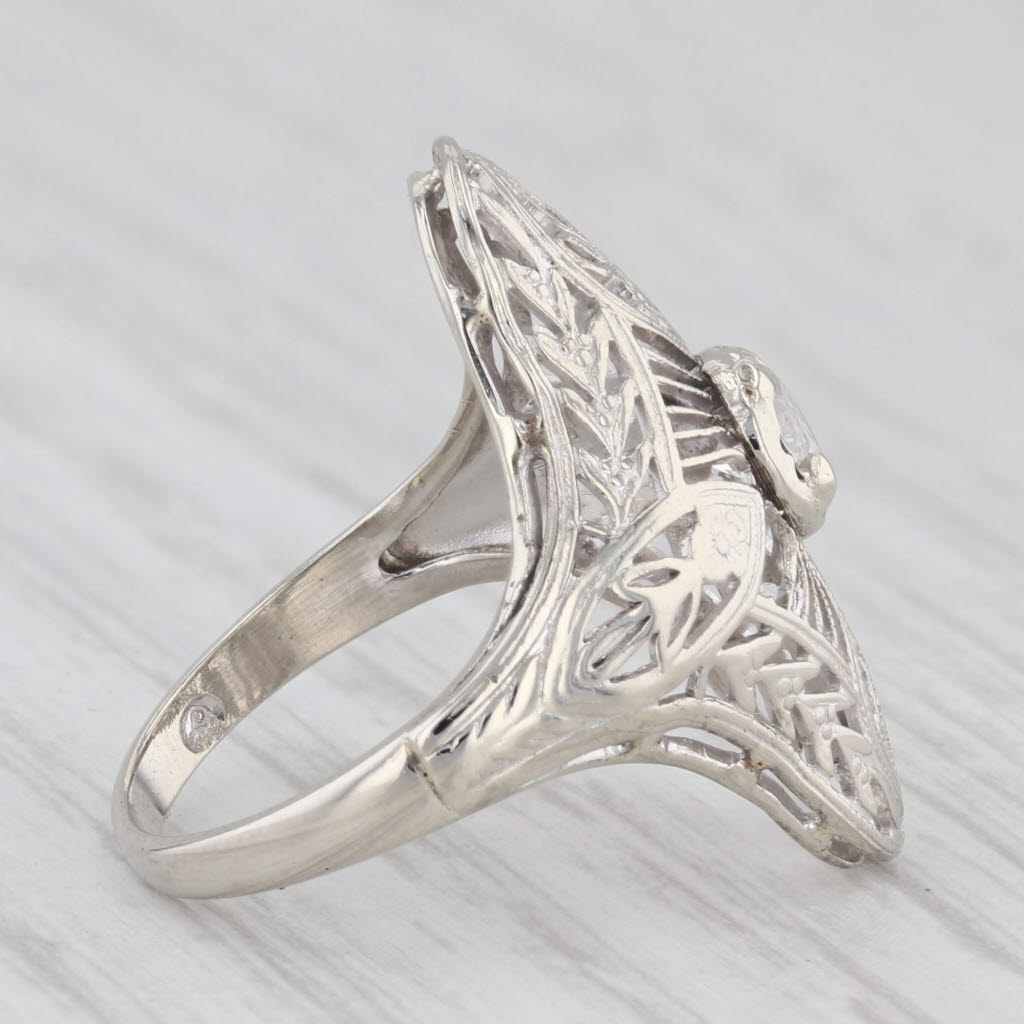 Light Gray 0.23ct Diamond Solitaire Filigree Ring 14k White Gold Size 3.5 Vintage Art Deco
