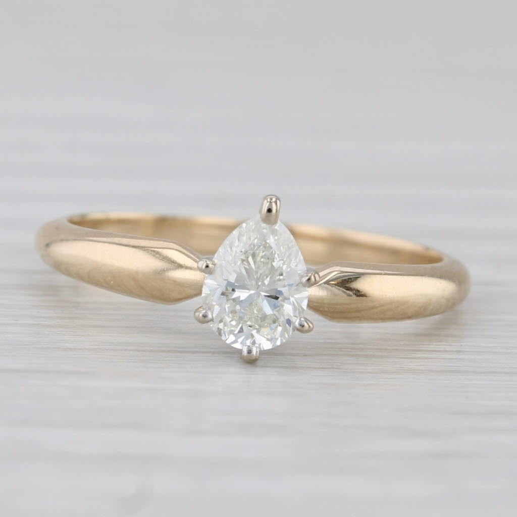 Light Gray 0.58ct VS2 Pear Solitaire Engagement Ring 14k White Yellow Gold Size 6.5
