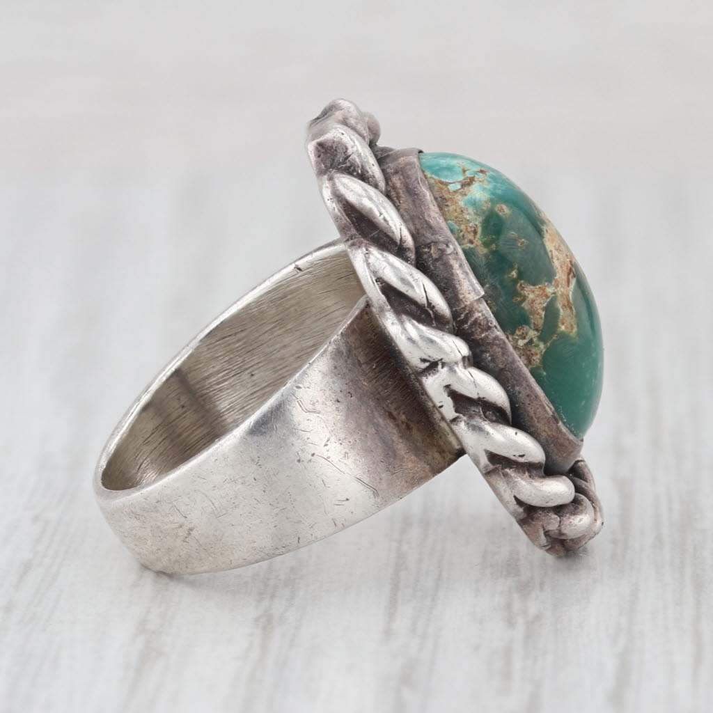 Vintage Native American Green Turquoise Ring Sterling Silver Artisan HMS Size 7