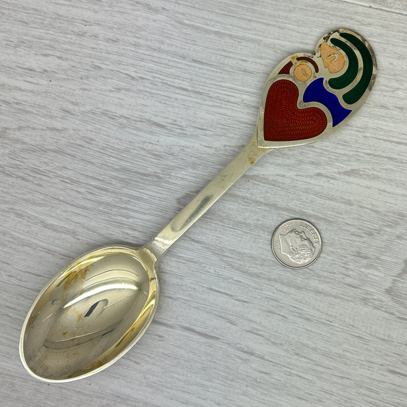 Dark Gray Vintage 1968 Anton Michelsen Sterling Silver & Enamel Christmas Spoon Denmark