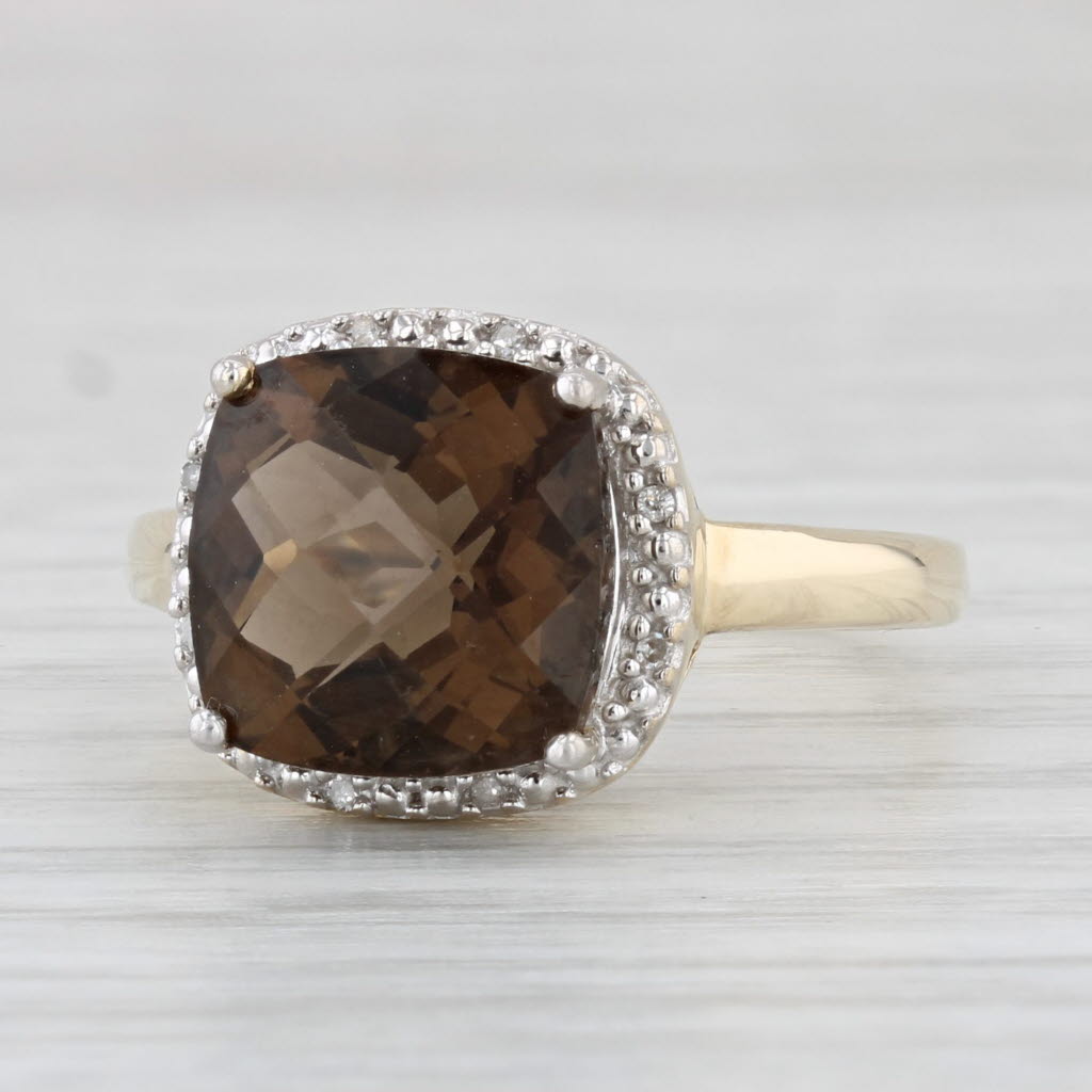 Light Gray 4.20ct Smoky Quartz Diamond Halo Ring 10k Yellow Gold Size 7