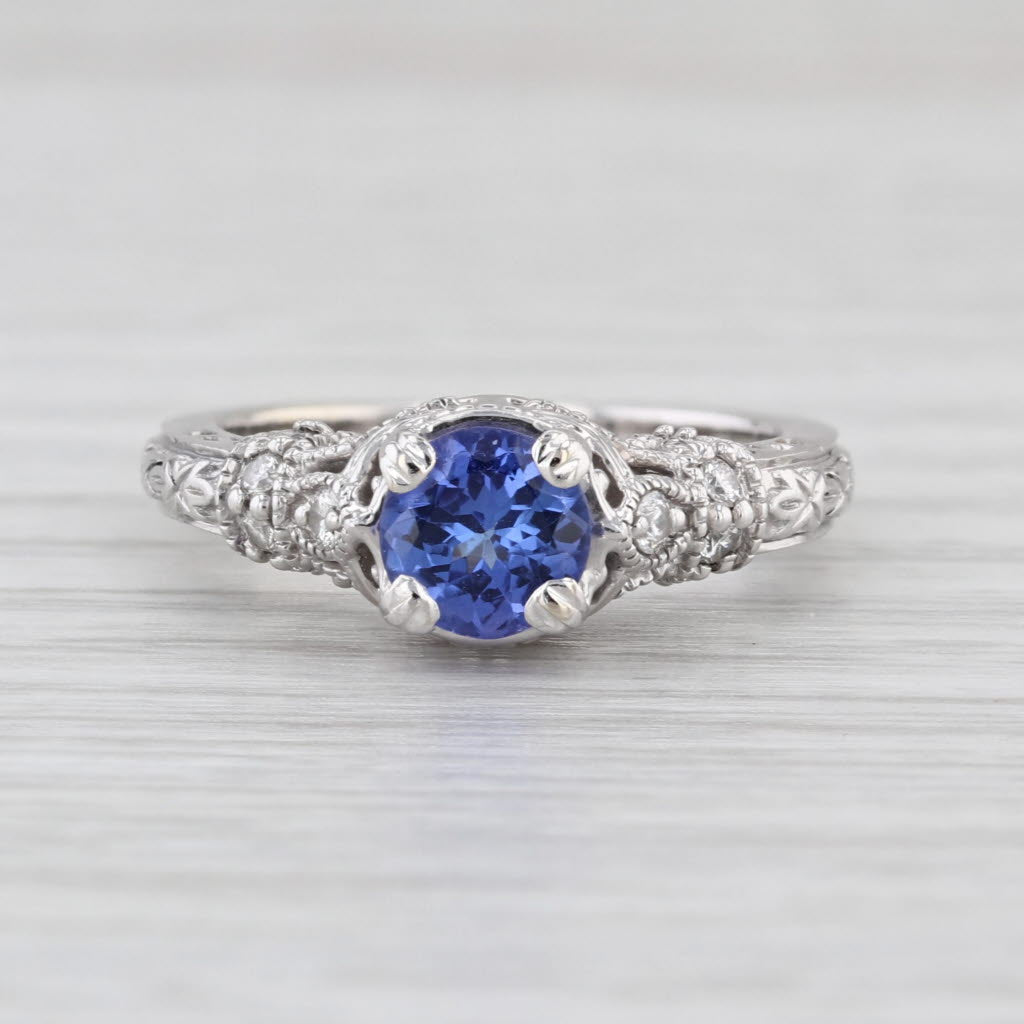 1.10ctw Tanzanite Diamond Ring 14k White Gold Size 6 Filigree Design Engagement