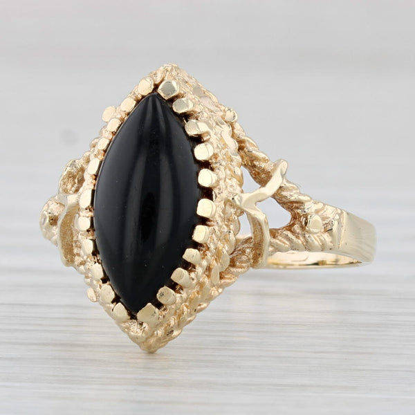 Marquise Cabochon Onyx Solitaire Ring 14k Yellow Gold Size 10