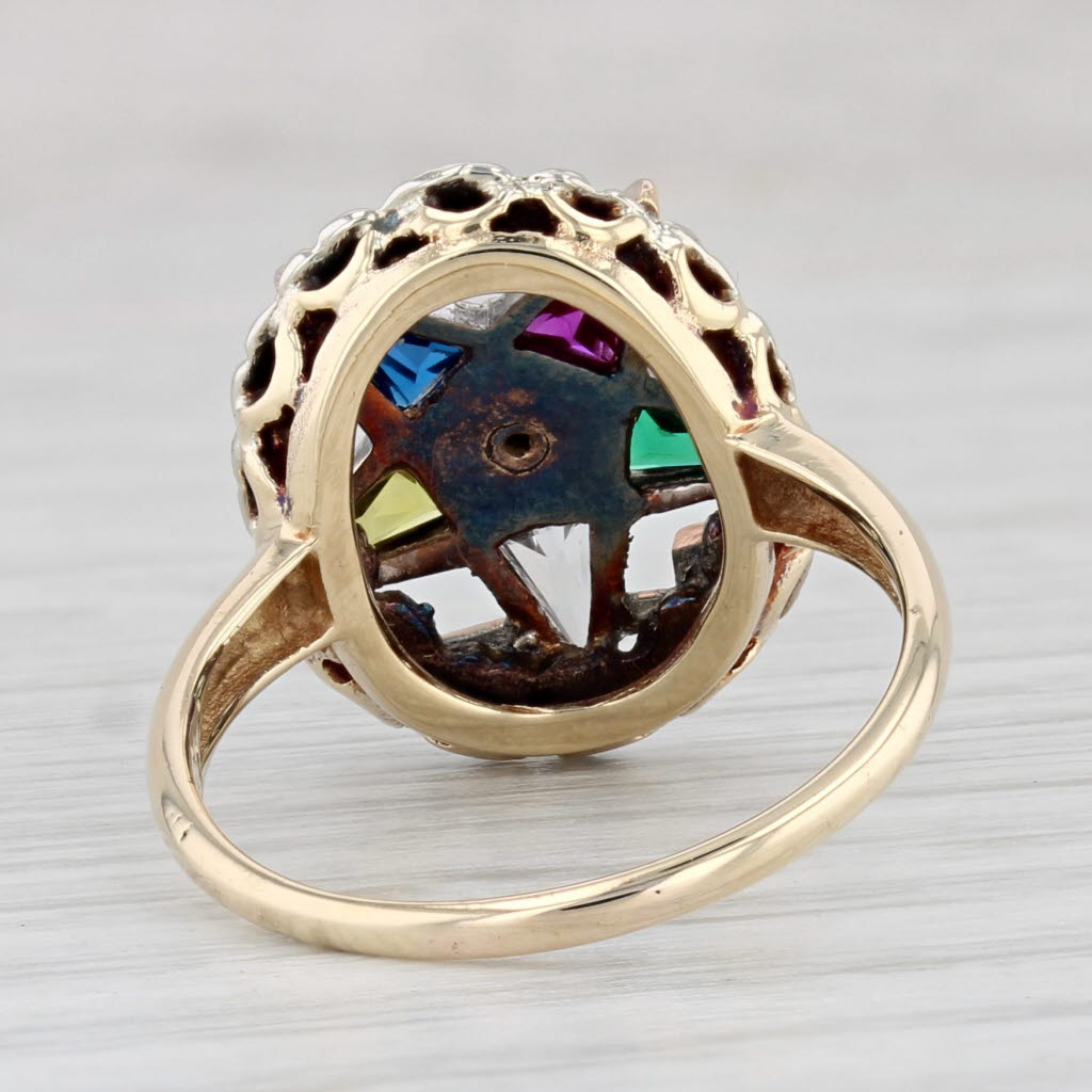 Light Gray Order Eastern Star Ring 10k Gold Past Matron OES Masonic Lab Created Gems