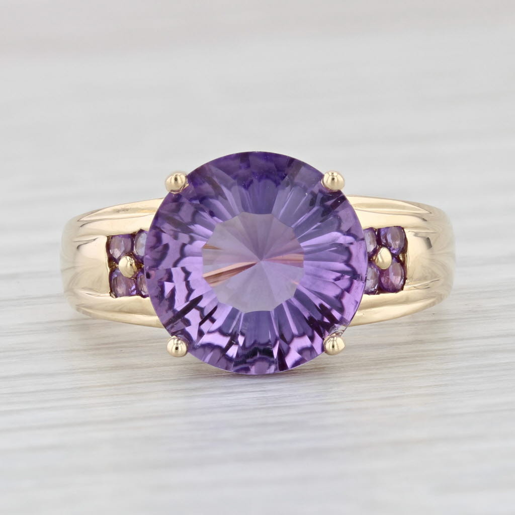 Light Gray 4.42ctw Round Amethyst Ring 14k Yellow Gold Size 9.25