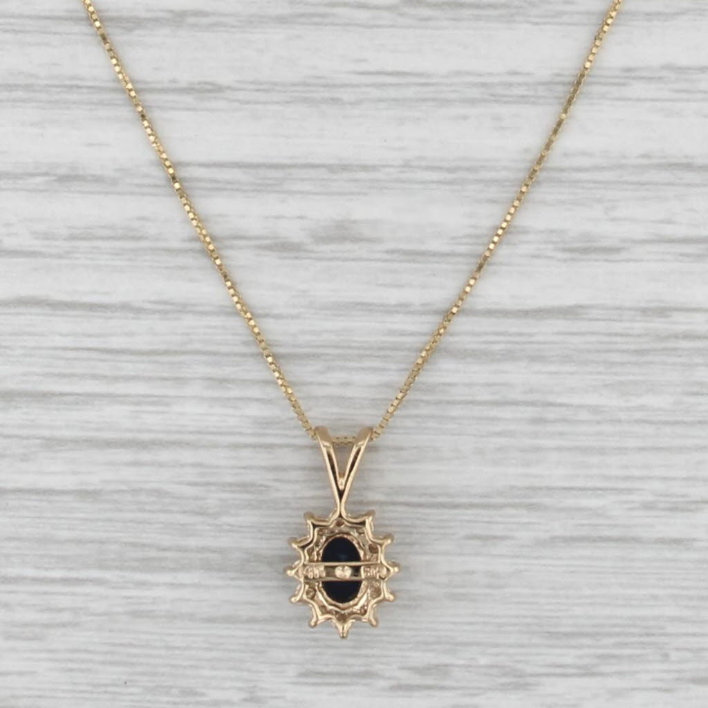 0.80ctw Blue Sapphire Diamond Halo Pendant Necklace 14k Gold 18" Box Chain