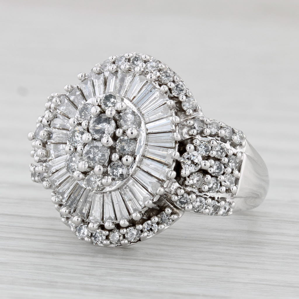 Light Gray 1.60ctw Diamond Cluster Cocktail Ring 10k White Gold Size 7