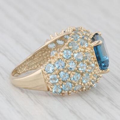 Light Gray 8.50ctw London Blue Topaz Pave Ring 14k Yellow Gold Size 7.25 Cocktail