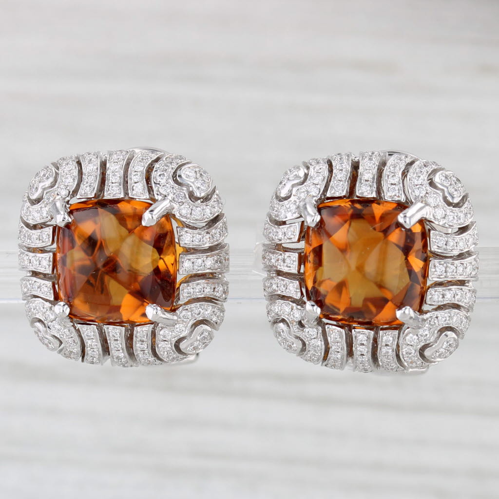 Light Gray New Spark 8.24ctw Citrine Diamond Earrings 18k White Gold Omega Back Drops