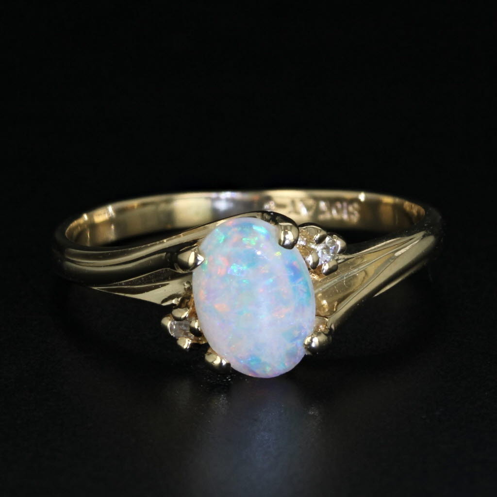 Black Oval Cabochon Opal Solitaire Ring 10k Yellow Gold Size 4.25