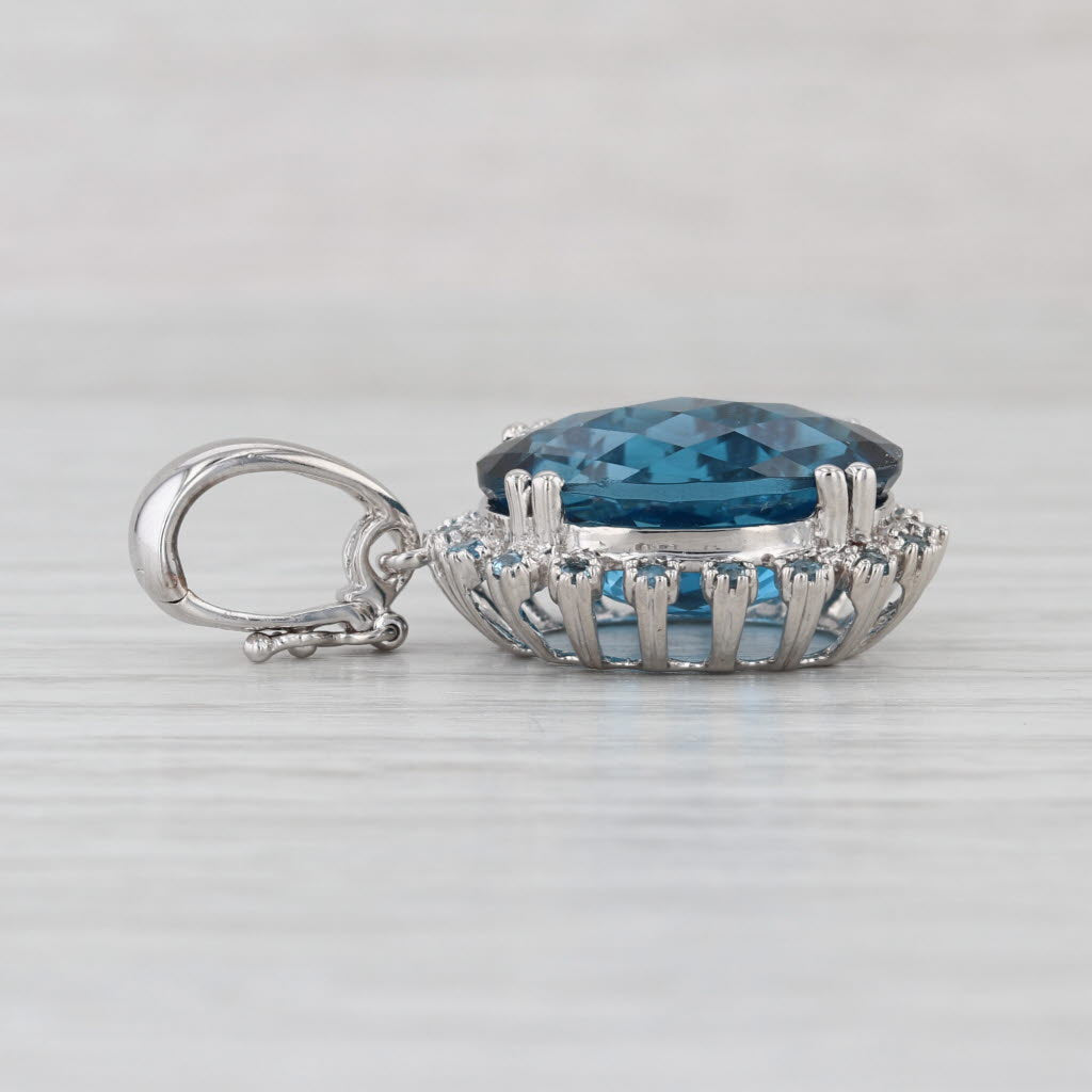 16.94ctw Oval London Blue Topaz Halo Pendant 14k White Gold Enhancer Bail