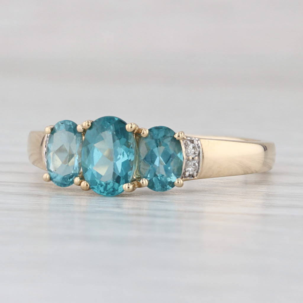 1.53ctw Green Apatite 3-Stone Diamond Ring 14k Yellow Gold Size 10