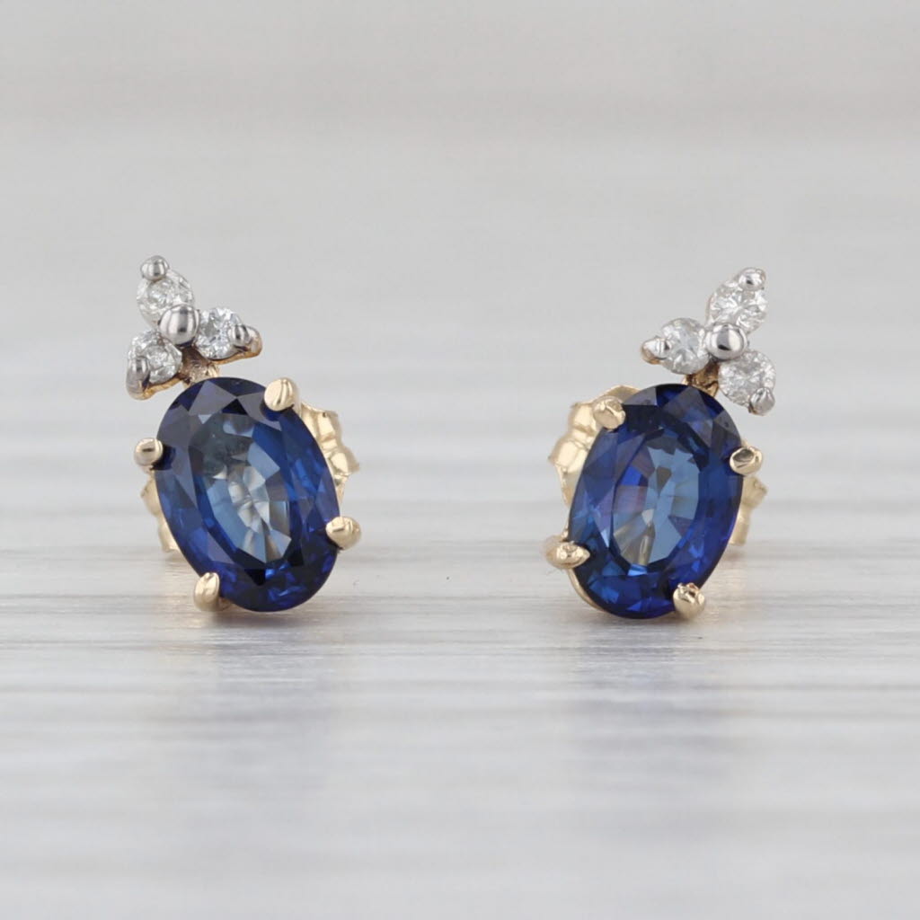 1.04ctw Blue Sapphire Diamond Stud Earrings 14k Yellow Gold Studs