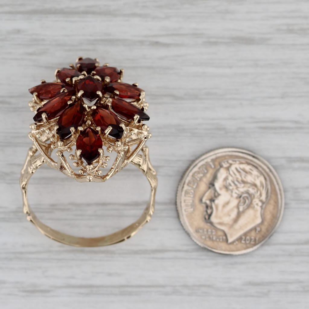 Gray 7ctw Garnet Flower Cocktail Ring 10k Yellow Gold Size 10.5 Cluster