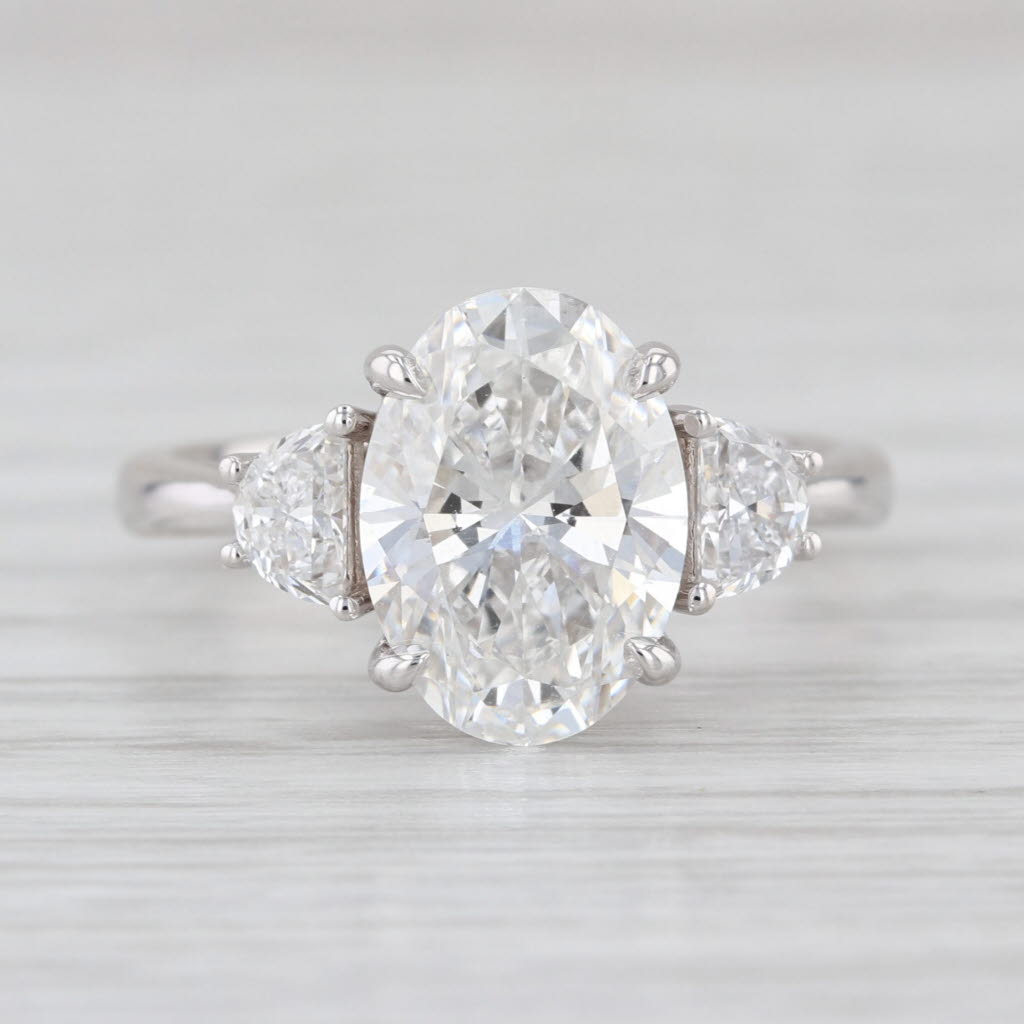New IGI 3.49ctw Oval 3-Stone Lab Grown Diamond Engagement Ring 14k White Gold