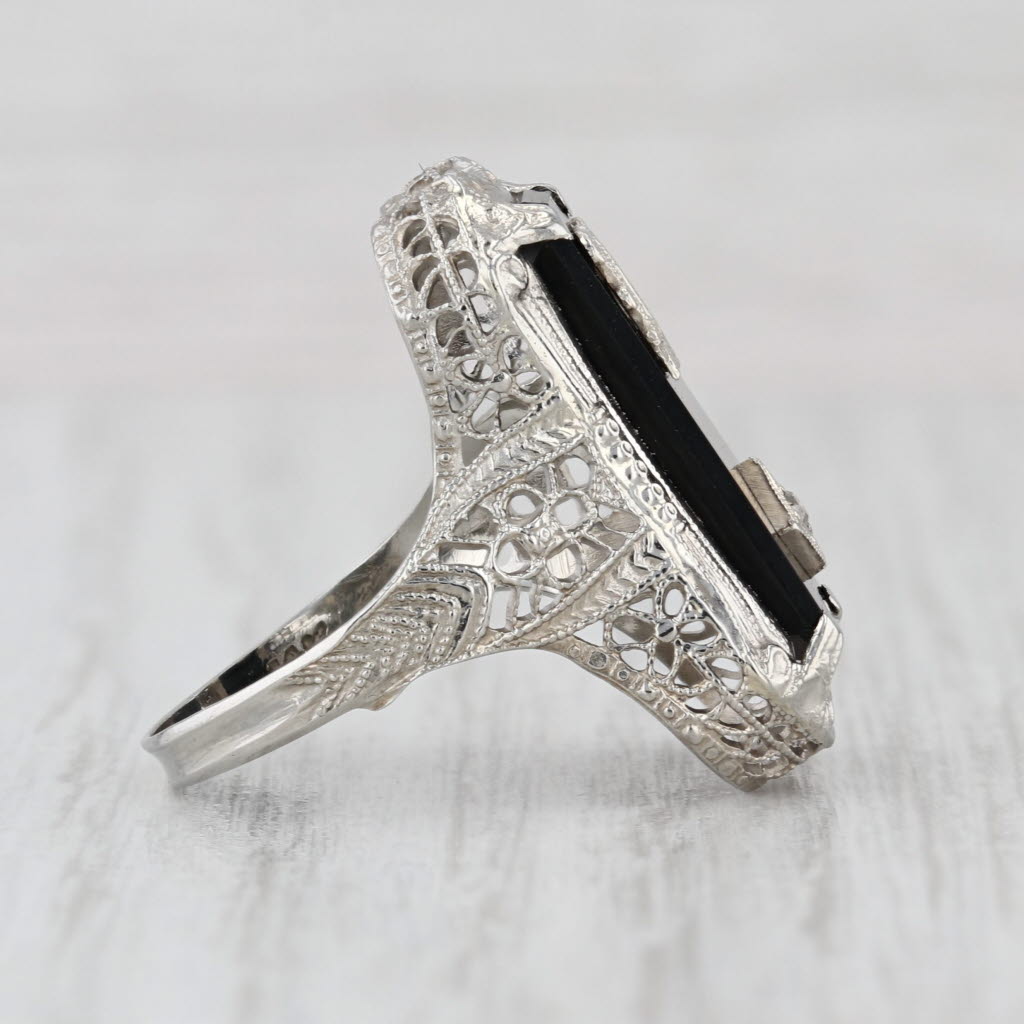 Vintage Onyx Diamond Letter Initial F Art Deco Ring 14k White Gold Size 5.25