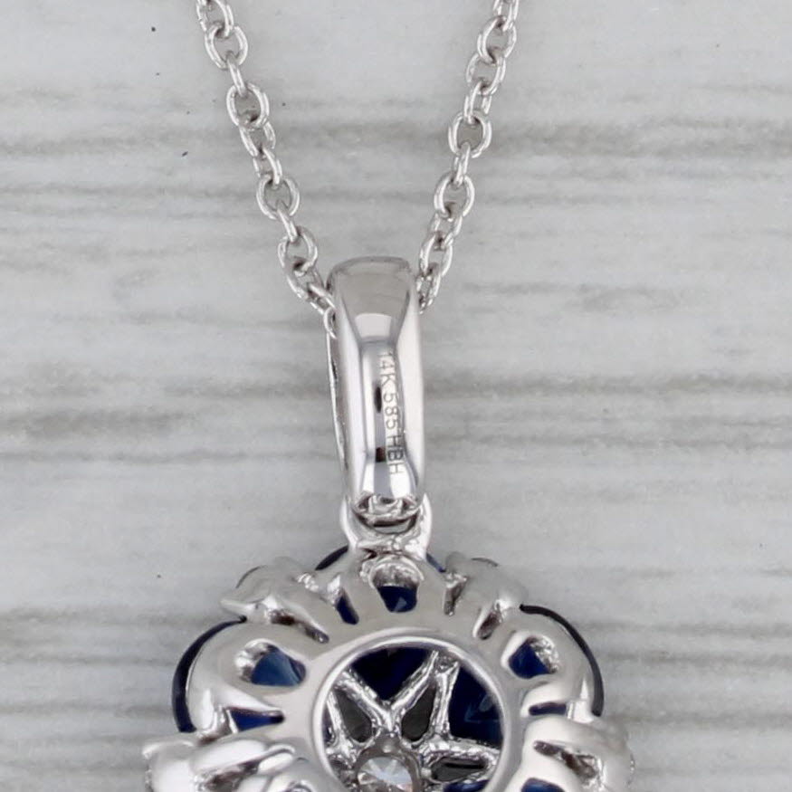 Gray New 1.75ctw Blue Sapphire Diamond Flower Pendant Necklace 14k White Gold 18"