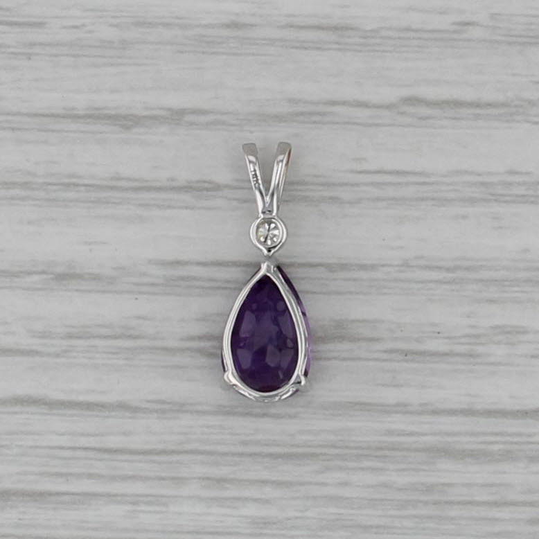 1.78ctw Pear Amethyst Diamond Teardrop Pendant 14k White Gold