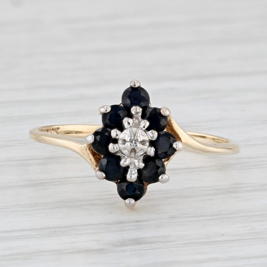 Light Gray 0.50ctw Blue Sapphire Ring 10k Yellow Gold Size 6.5 Diamond Accents