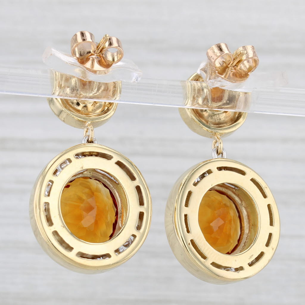 Light Gray 13.70ctw Orange Citrine Diamond Halo Dangle Earrings 18k Yellow Gold Drops