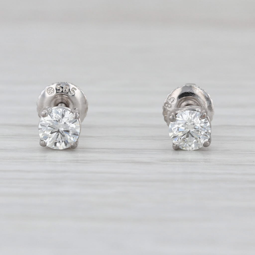 0.66ctw Round Diamond Solitaire Stud Earrings 14k White Gold Studs Screw Back
