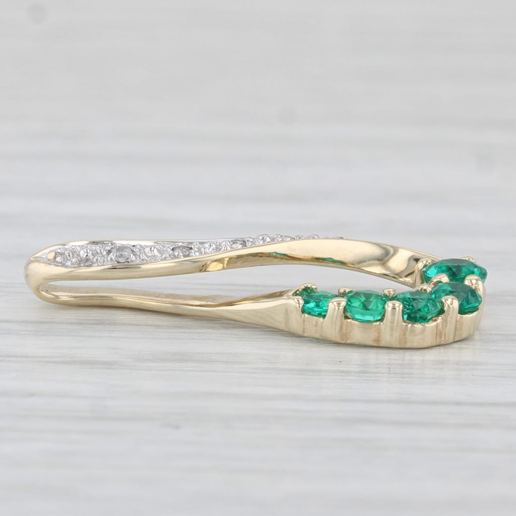 Light Gray 0.32ctw Lab Created Emerald Teardrop Pendant 10k Yellow Gold Diamond Accents