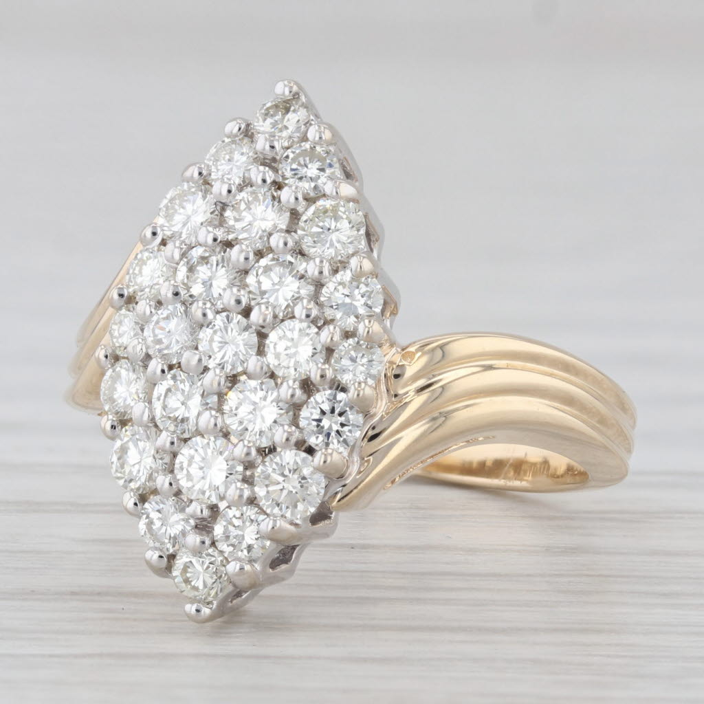 Light Gray 0.83ctw Diamond Cluster Marquise Ring 14k Yellow Gold Bypass Size 6.25