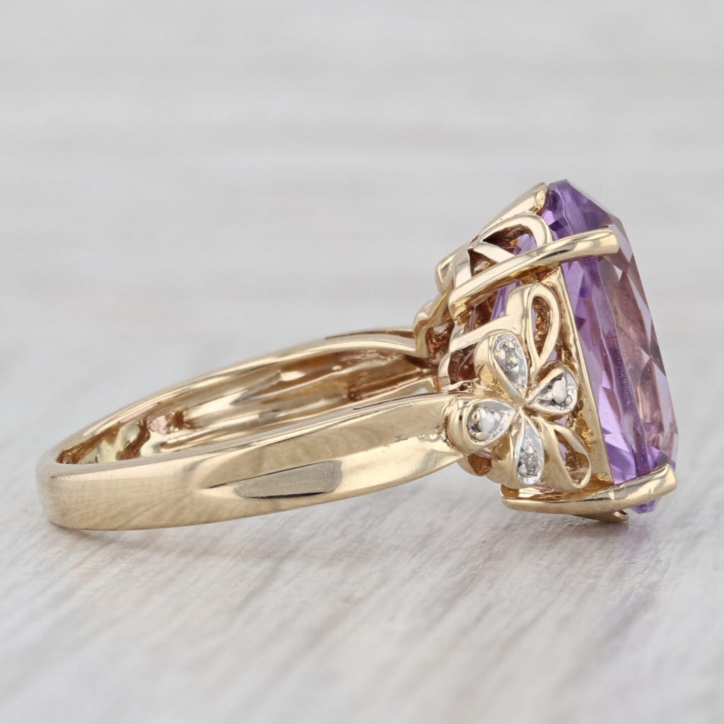 5.52ctw Oval Amethyst Diamond Flower Ring 14k Yellow Gold Size 7